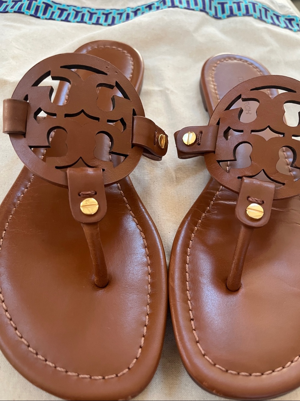 Tori Burch Miller Sandals Size 6.5, Box & Storage Bag - like new! - Picture 2 of 11